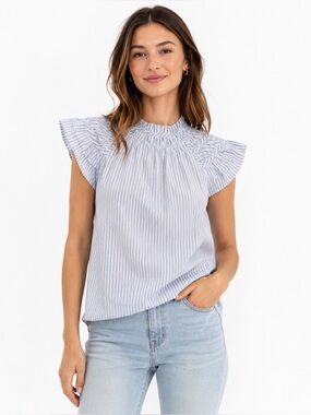 J.Crew Striped flutter-sleeve top